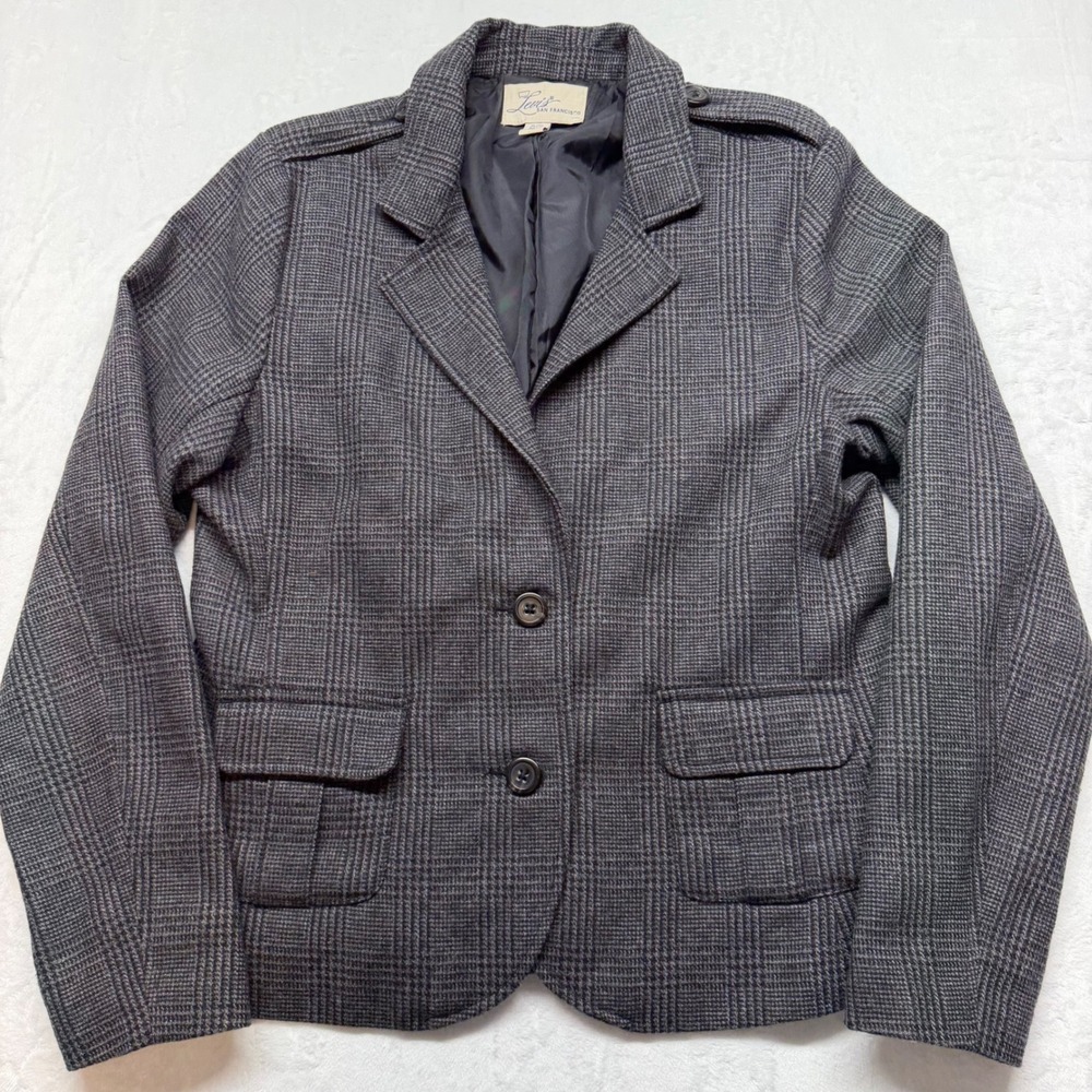 Levi's Wool Blend Blazer XL Gray Glen Plaid Womens Epaulet Career Jacket